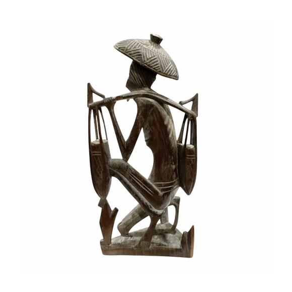 Vintage Hand Carved Solid Wood Smiling Old Man Vendor - Picture 3 of 10